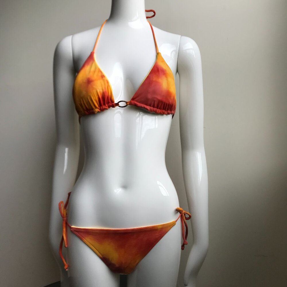 Billabong Swim Orange Tie Dye Reversible to solid yellow Triangle padded bikini
